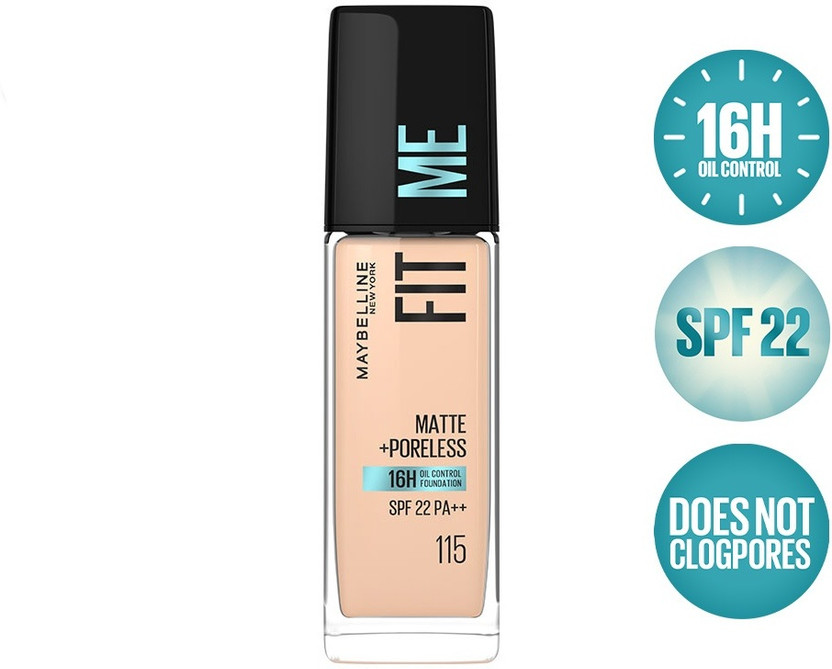 MAYBELLINE NEW YORK Fit Me Matte+Poreless Liquid Foundation (With Pump & SPF 22) Foundation(115 Ivory, 30 ml)
