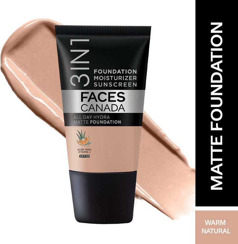 FACES CANADA All Day Hydra Matte (Mini) | 3 in 1 Moisturizer + SPF 30 + Foundation(Warm Natural 021, 18 ml)