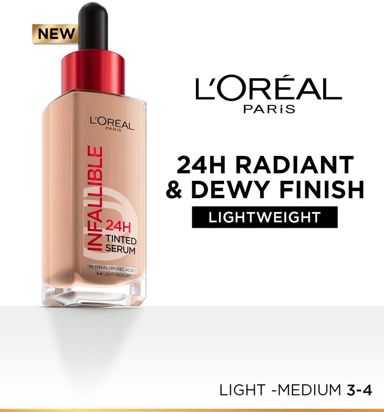 L'Oréal Paris Infallible 24H Tinted Foundation with Hyaluronic Acid - 3-4 LIGHT - MEDIUM Foundation(3-4 LIGHT - MEDIUM, 30 ml)