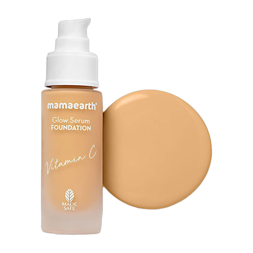 Mamaearth Glow Serum Foundation with Vitamin C & Turmeric for 12-Hour Long Stay Foundation(Nude Glow, 30 ml)