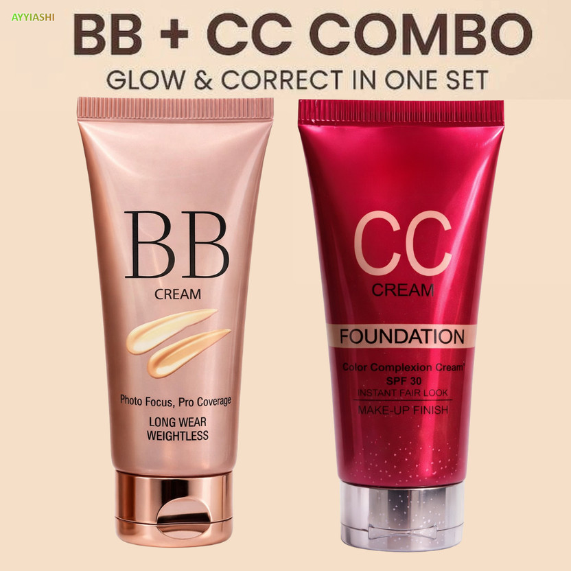AYYIASHI Bb Foundation Cream Waterproof With Cc Cream Whitening Blend Foundation(Pro Coverage {1BB+1CC}, 80 g)