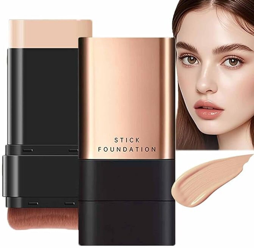 DIYAMI 2 in 1 Korean Anti-Wrinkle Foudation Stick, Flawless Foundation stick with Brush Foundation(Beige, 60 g)