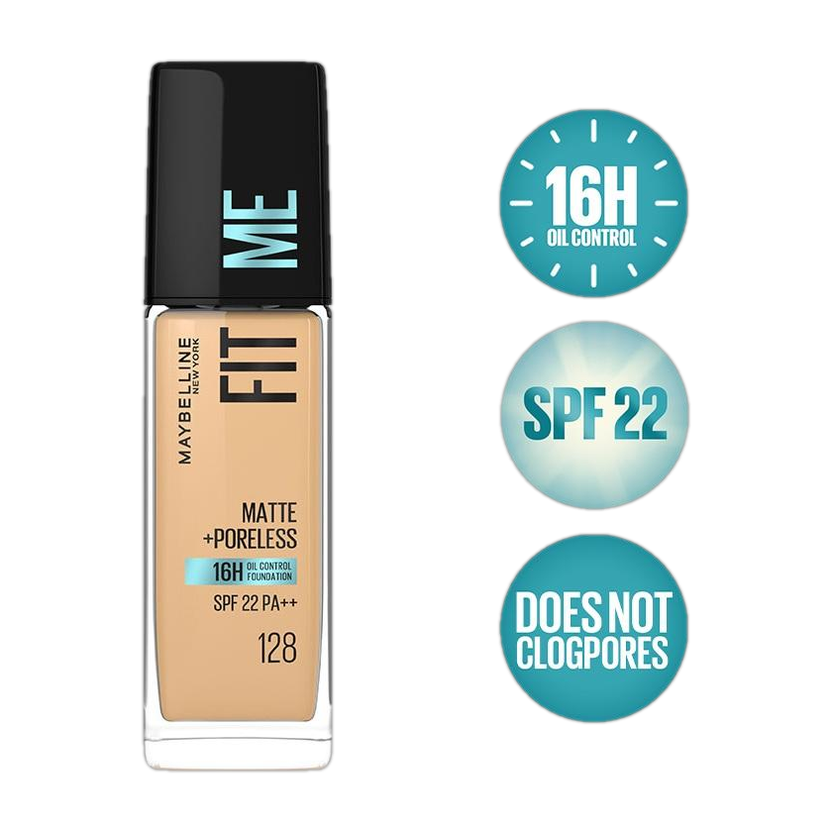 MAYBELLINE NEW YORK Fit Me Matte+Poreless Liquid Foundation (With Pump & SPF 22) Foundation(128 Warm Nude, 30 ml)