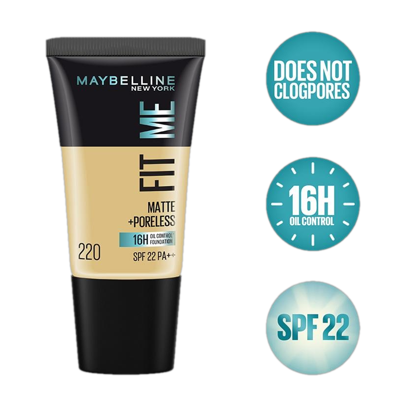 MAYBELLINE NEW YORK Fit Me Matte+Poreless Liquid Tube Foundation(220 Natural Beige, 18 ml)