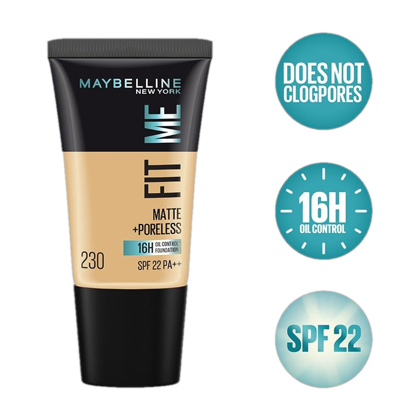 MAYBELLINE NEW YORK Matte+Poreless Liquid Tube Foundation(230 Natural Buff, 18 ml)