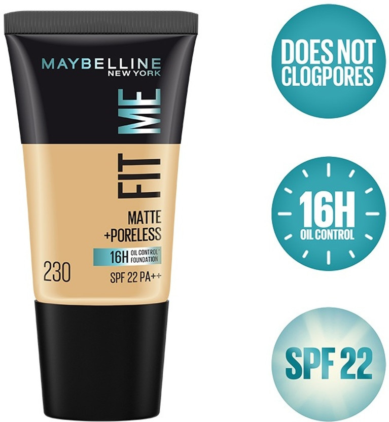 MAYBELLINE NEW YORK Matte+Poreless Liquid Tube Foundation(230 Natural Buff, 18 ml)