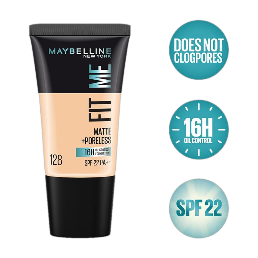 MAYBELLINE NEW YORK Fit Me Matte+Poreless Liquid Tube Foundation(128 Warm Nude, 18 ml)