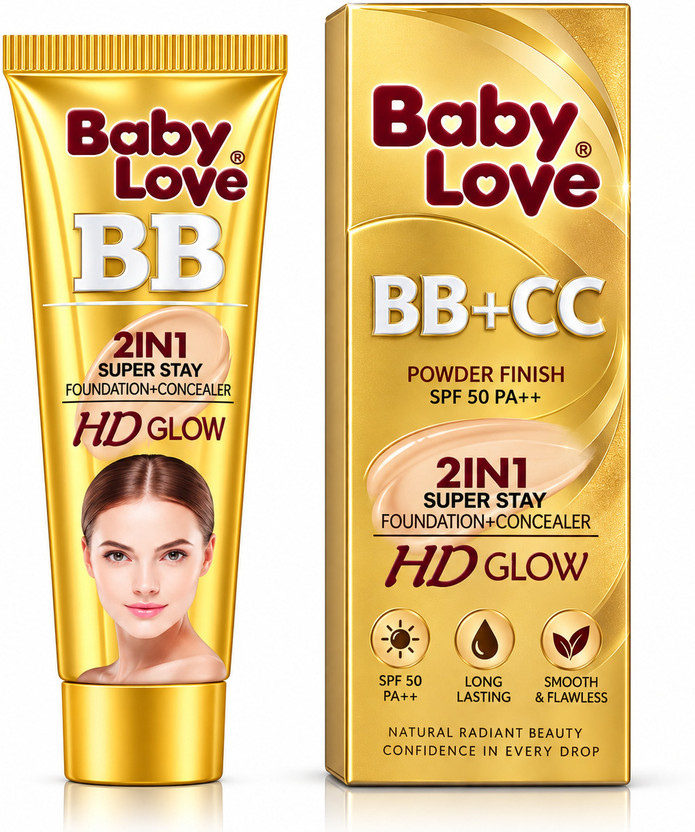 Baby Baby Love BB+CC Powder Foundation | Super Stay HD Coverage | SPF50 PA++ | Concealer + Base Foundation(Beige, 50 g) - Flipkart Deal