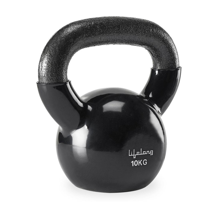 Lifelong Vinyl Cast Iron Kettlebell Black Kettlebell(10 kg)