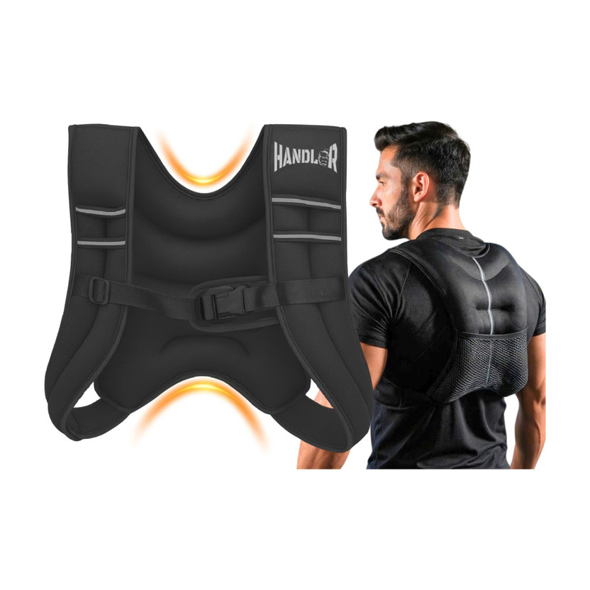HANDLER Durable Weighted Vest for Men & Women with Reflective Stripe Workout Equipment Black Weight Vest(5 kg)