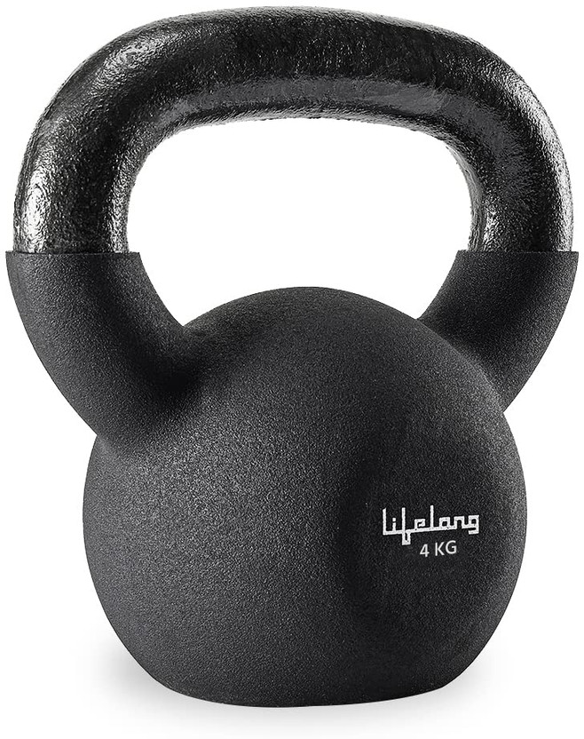 Lifelong Neoprene Cast Iron Kettlebell | Gym Equipment for Home Workout Black Kettlebell(4 kg)