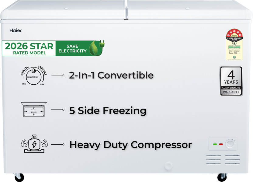 Haier 383 L Double Door Standard Deep Freezer(White, HFC-410DPW5, 5 Star)