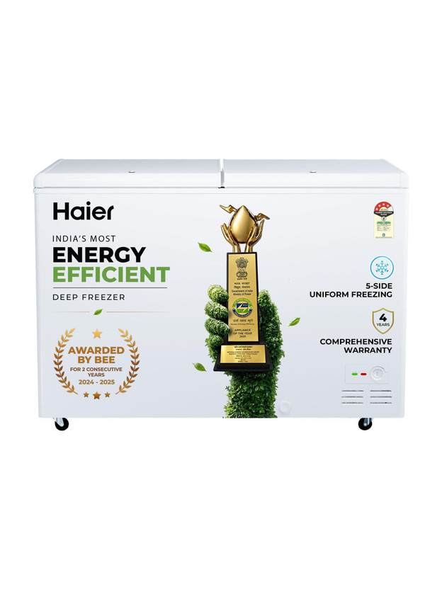 Haier 310 L Double Door Standard Deep Freezer(White, HFC-320DPW4, 4 Star)