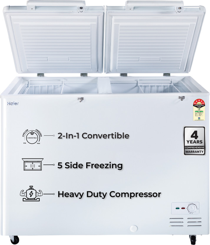 Haier 310 L Double Door Standard Deep Freezer(White, HFC-320DM5, 5 Star)