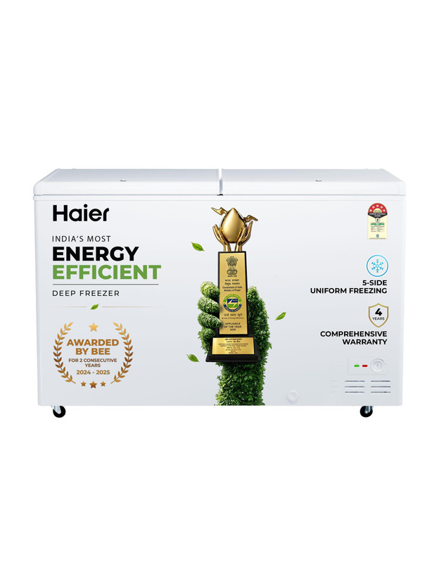 Haier 524 L Double Door Standard Deep Freezer(White, HFC-588DPW5, 5 Star)