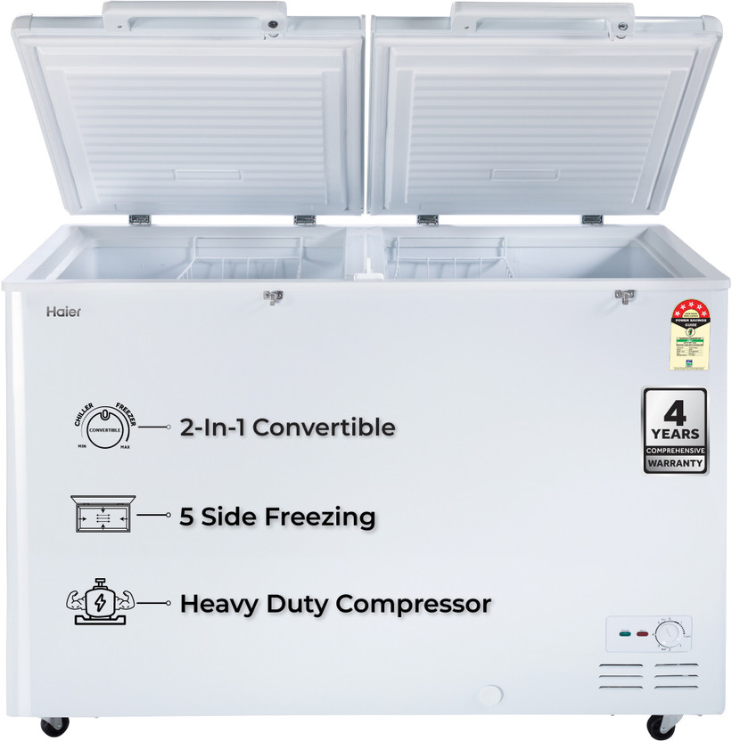 Haier 383 L Double Door Standard Deep Freezer(White, HFC-400DM5, 5 Star)