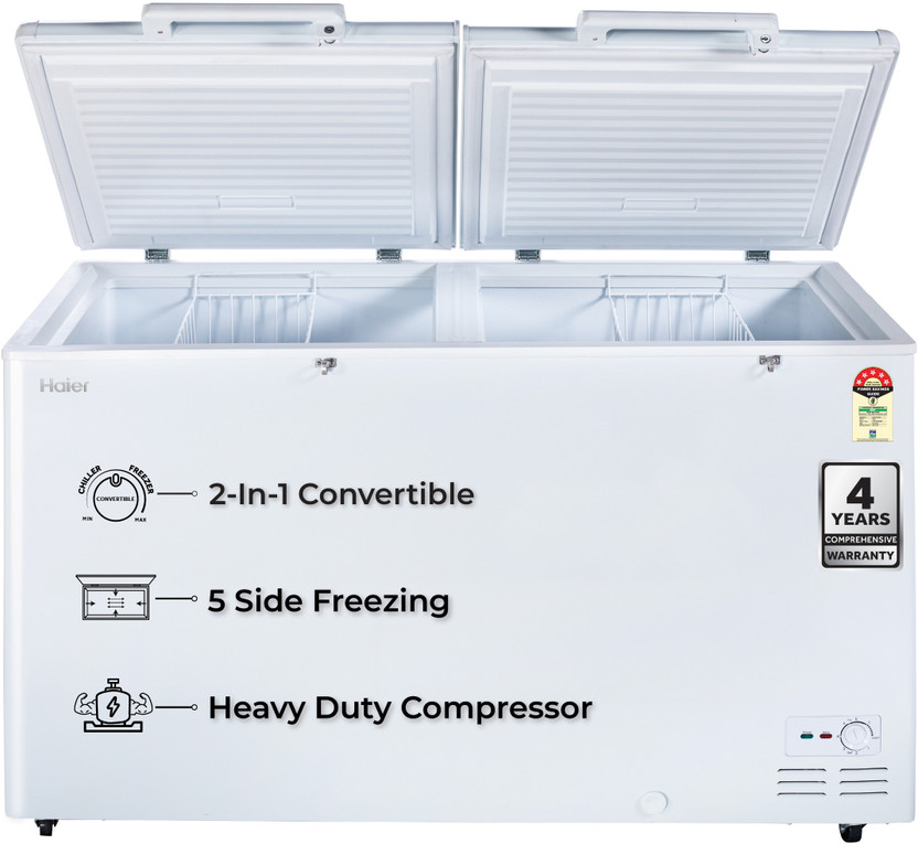 Haier 439 L Double Door Standard Deep Freezer(White, HFC-500DM5, 5 Star)