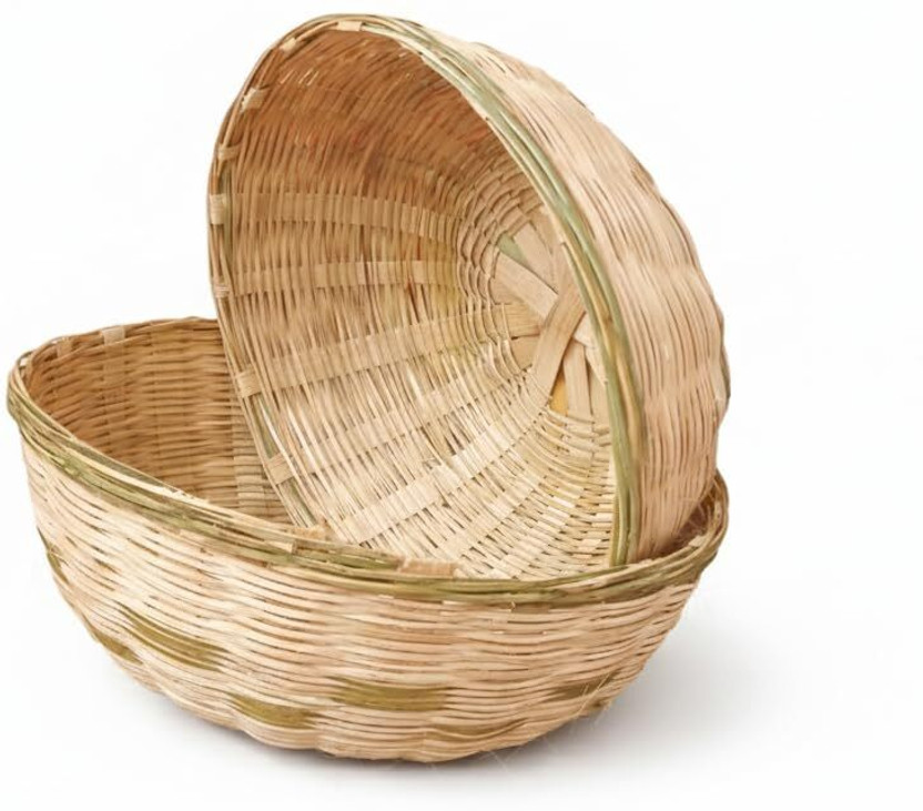 Bamboo Bamboo roots global Natural Handwoven Bamboo Tokri Basket Set-2 Pcs | Traditional Handmade Storage | Bamboo Fruit & Vegetable Basket(Beige) - Flipkart Deal