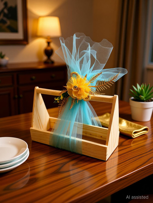 VayuArtCrafts VayuArtCrafts 3 Jar Pinewood Gift Hamper Basket with Net & Flower Decoration for Gifting Wooden Fruit & Vegetable Basket(Multicolor) - Flipkart Deal