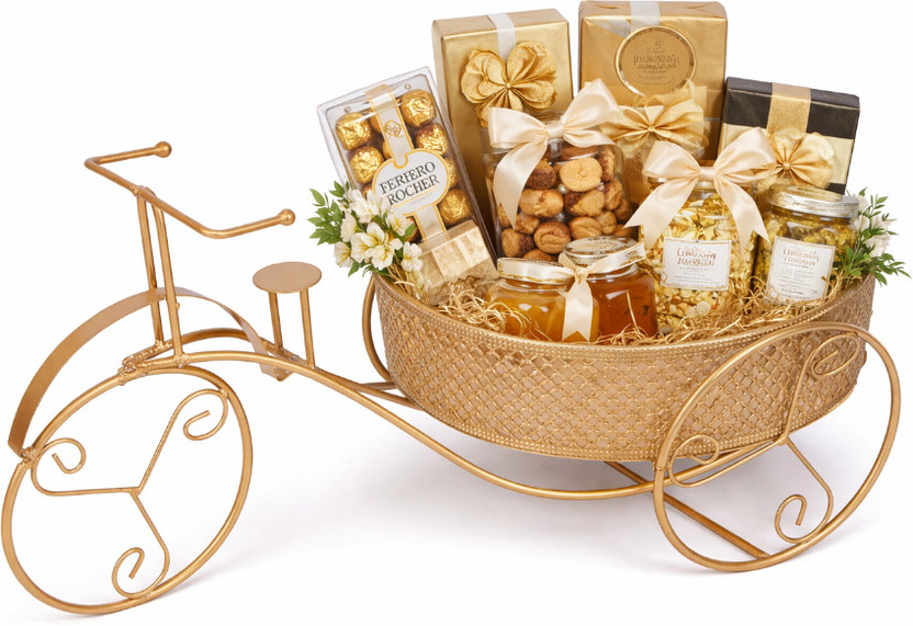 INDIAN ARTISANS Metal Hamper Basket with Bird Design: Add Whimsical Charm to Your Home Iron Fruit & Vegetable Basket(Gold)