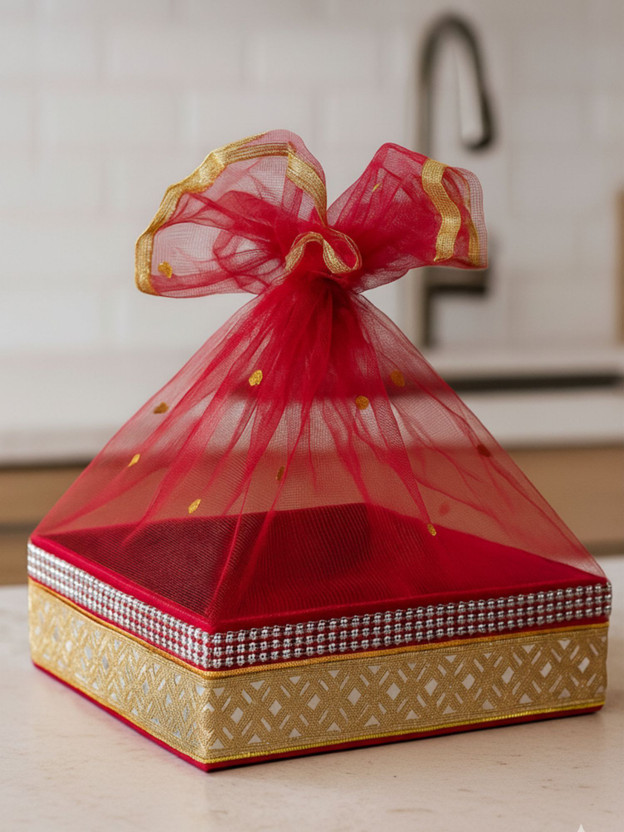 Artier Used For Storage organiser, Gift hamper decoration, pack of 1 Wooden Fruit & Vegetable Basket(Maroon)
