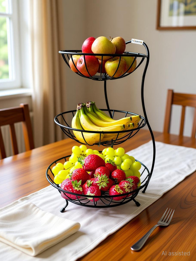 Verito 3 Tier Steel Fruit & Vegetable Basket for Kitchen-Fruit Basket for Dining Table Steel Fruit & Vegetable Basket(Black)