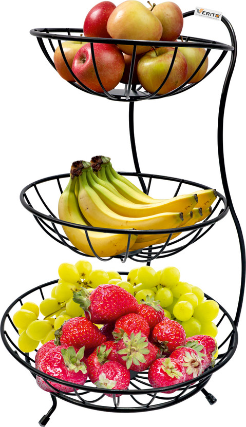 Verito 3 Tier Steel Fruit & Vegetable Basket for Kitchen-Fruit Basket for Dining Table Steel Fruit & Vegetable Basket(Black)