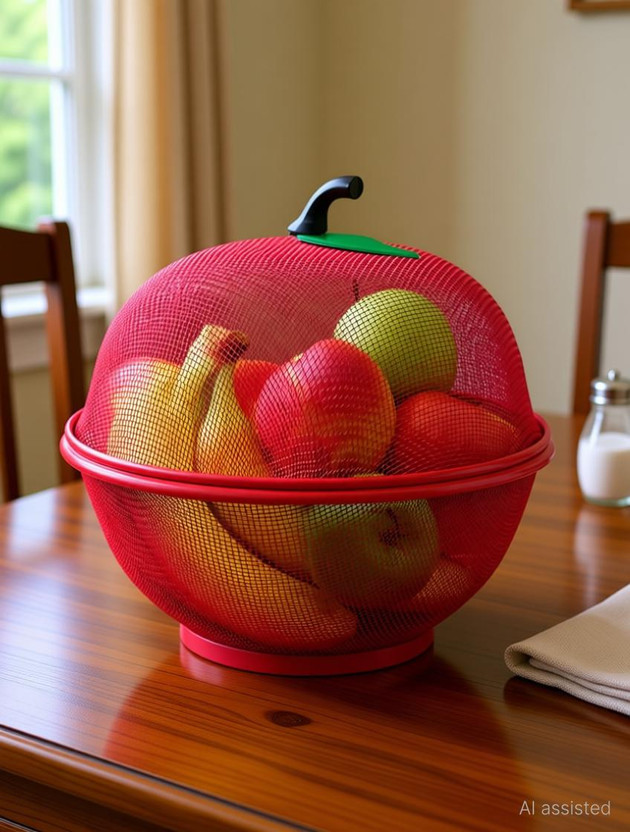 Bhagwati Enterprise Apple Shape Fruit & Vegetable Basket With Protective Lid Steel Fruit & Vegetable Basket(Multicolor)