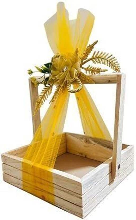 EatCode Wooden Gift Basket 8x8 Inch | Wooden Fruit & Vegetable Basket(Beige)