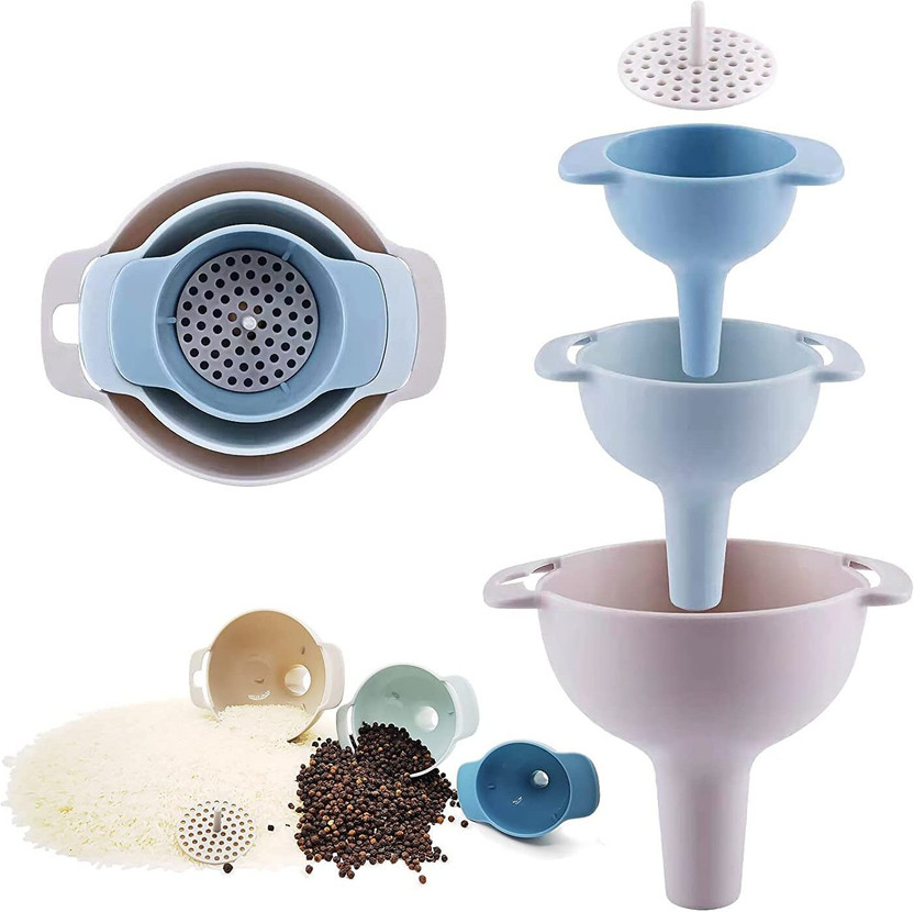 Lellow 4-in-1 Multipurpose Liquid, Oil, Powder, Sauce Transfer Tool | Home & Kitchen Plastic Funnel Set(Multicolor, Pack of 1)