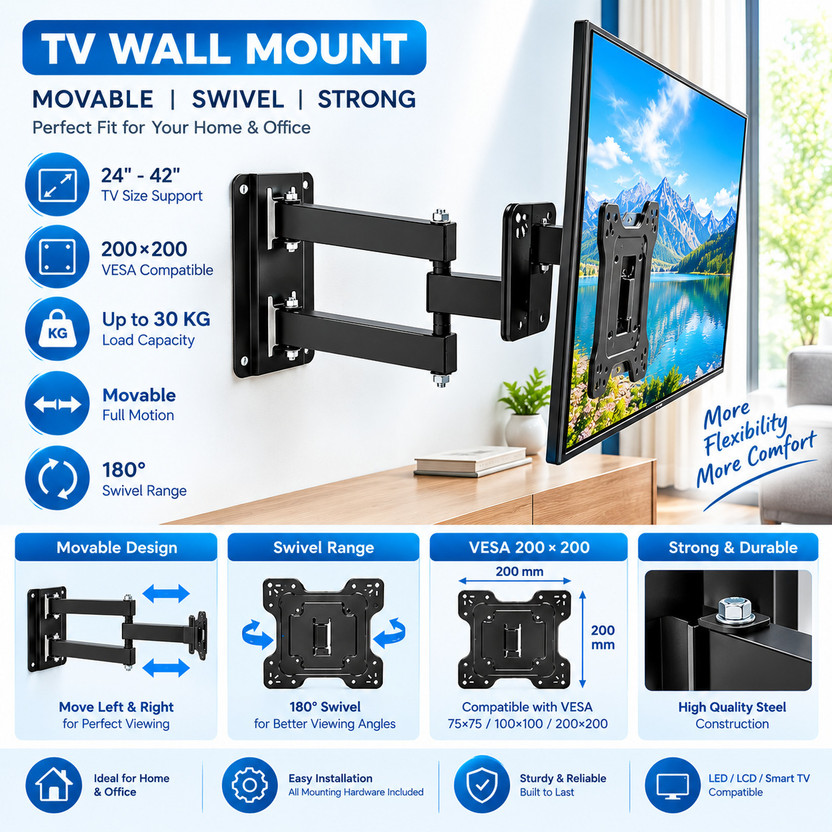 merugni UNIVERSAL STANDARD-HEAVY DUTY FOR 32-40-42-43I NCH TV WALL MOUNT FOR ALL TYPE TV TV Stand Base(Furniture Accessories, Iron)