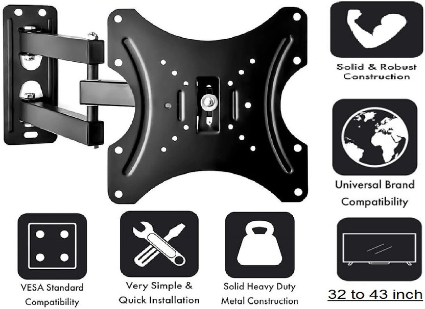 merugni UNIVERSAL STANDARD Wall Mount Stand for 23 to 43 inch LED/LCD TV (Black) TV Stand Base(Furniture Accessories, Iron)