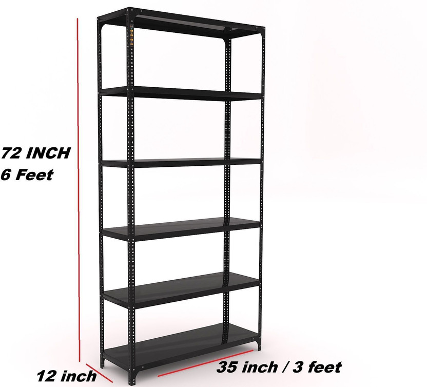 FIDVI Iron Rack Metal Shelves Storage Shop Rack Luggage Powder Coated 12"Wx35"Lx72"H Iron Wall Shelf(Number of Shelves - 6, Black)