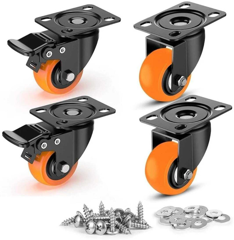 hinglaj Castor Wheels Heavy Duty Furniture Pads Office bed wheels Moving Caster Braking and Locking Furniture Caster(Pack of4)
