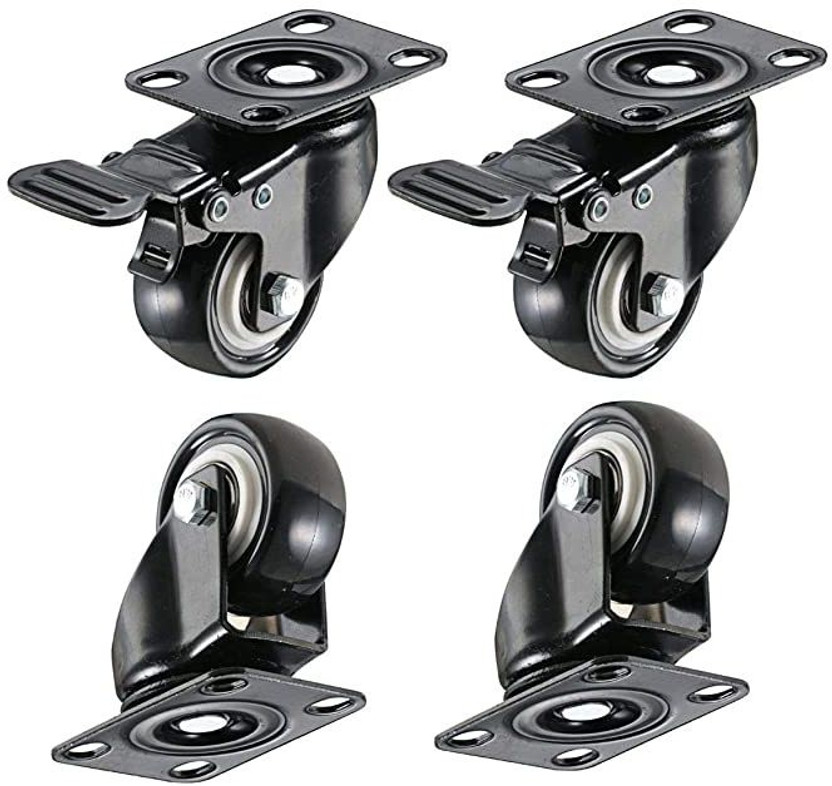 GALAXY ENTERPRISE 1.5" Heavy Duty Caster Wheels Soft PU Swivel Caster (2 with Brakes & 2 Without) Swivel Furniture Caster(Pack of1)