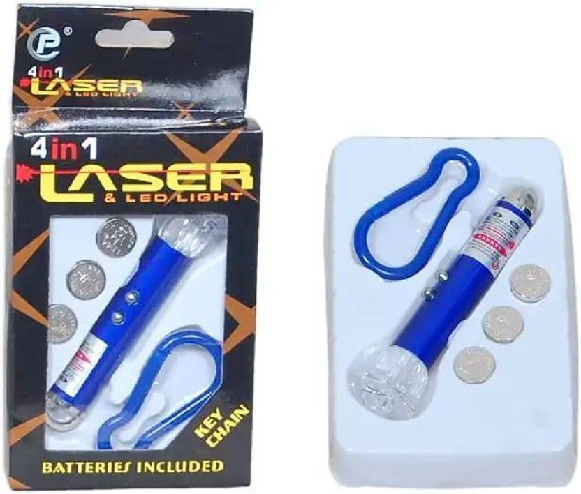 ParshvGroups 4-in-1 Laser Pointer and Torch with Emergency LED Light and Key Chain Hook LED lase Light Gag Toy(Multicolor)