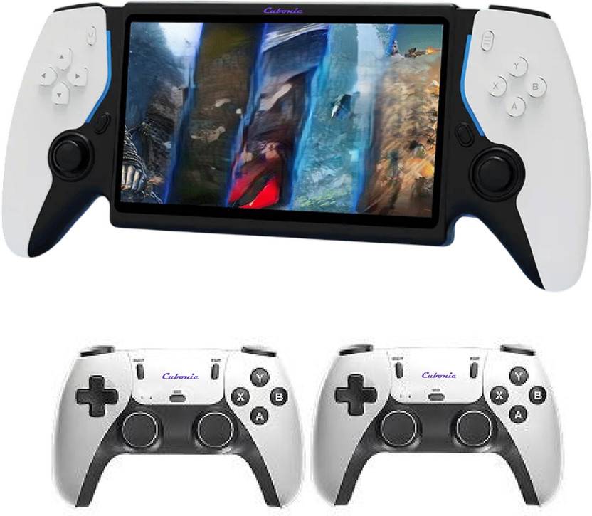 Cubonic Game Player 5| 7"Full HD Display| 21+ Emulators| HDMI | Dual Wireless Controller 64 GB with Games like Contra/ Street Fighter series/ Tetris/ Pac‑Man, 20000+ Build-In(White, 2X Wireless Controller)