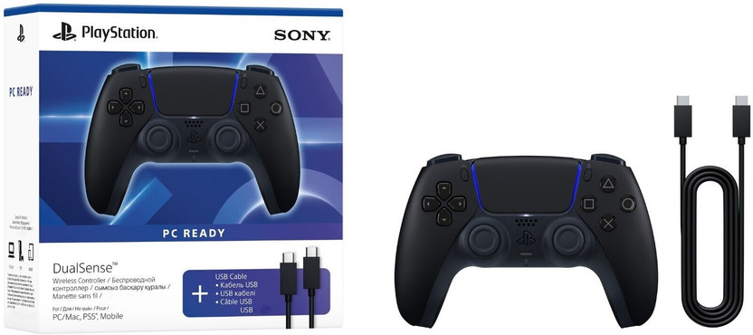 SONY DualSense Controller Midnight Black + USB  Gamepad(Midnight Black, For PS5, PC)
