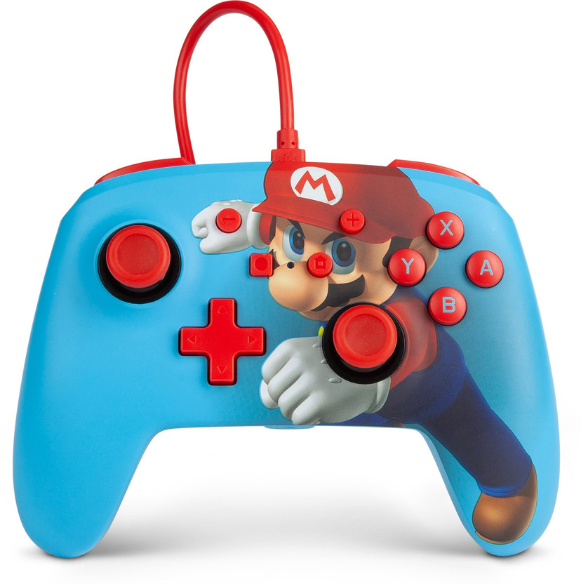 PowerA Officially Licensed Nintendo Enhanced Wired Controller, Mario Punch, USB  Gamepad(Blue/Red, For Switch)