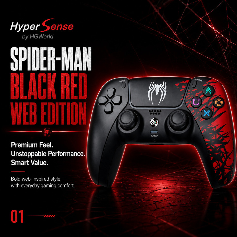HG WORLD PS4 Wireless Controller with Trigger,PS5 Style Remote,Spider Edition DualShock 4 Bluetooth Gamepad(Black Red, For PS4, PC, Android)