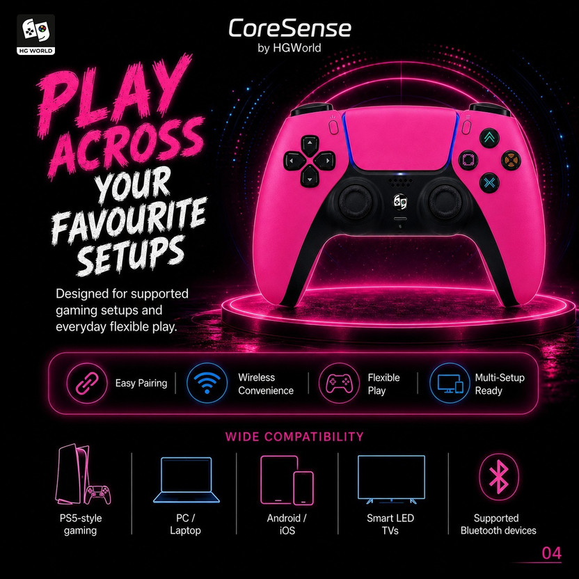 HG WORLD CoreSense PS5 Controller DualSense Wireless Gaming Playstation Remote,Best Value Bluetooth Gamepad(Neon Pink, For Android, PC, PS4, PS5)
