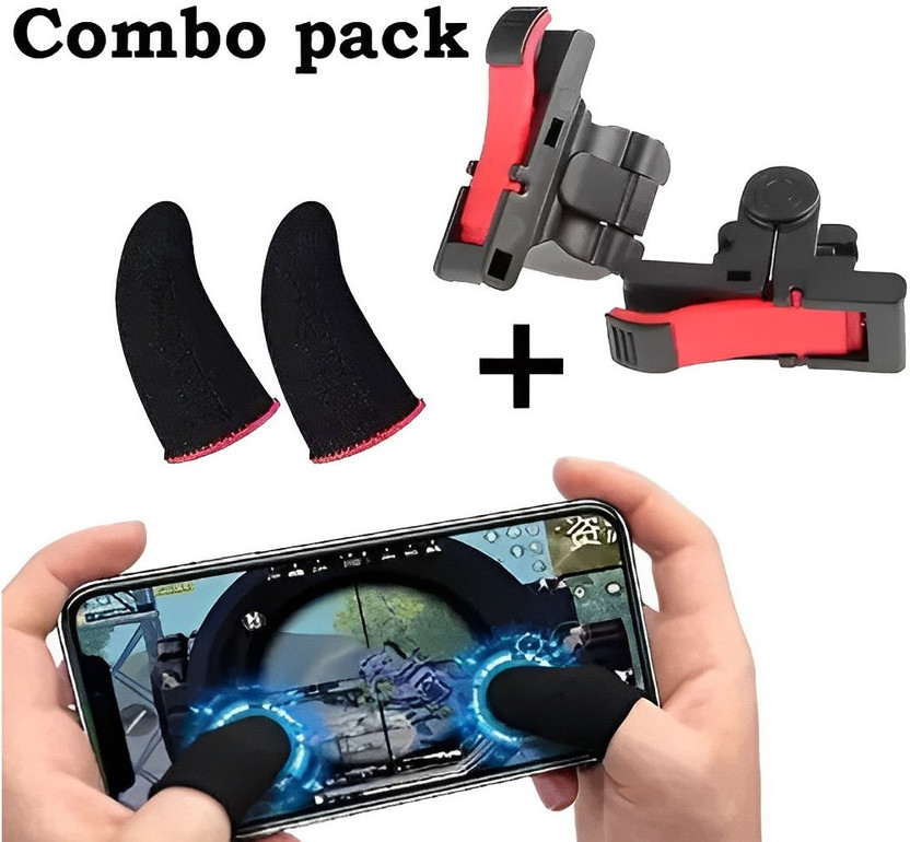 Firetook Pack 2 Trigger+Finger sleeve Mobile pubg/ FauG/ Free Fire/Call of Duty Free fire  Gaming Accessory Kit(Red, Black, For Android)