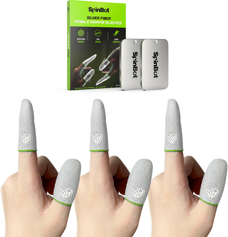 SpinBot Silver Fiber Thumb & Finger Mobile Gaming Sleeves 3 Pair(6 Pieces)  Gaming Accessory Kit(Silver, For iOS, Android)