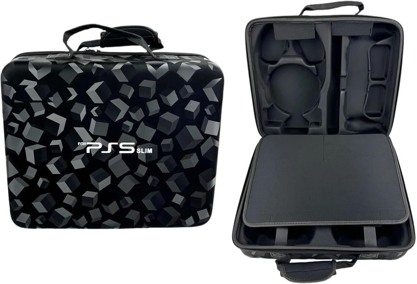 TMG Hard Shell Carrying Case Compatible with 5 Slim/Disc/Digital Edition Console Bag  Gaming Accessory Kit(Black&Gray, For PS5)