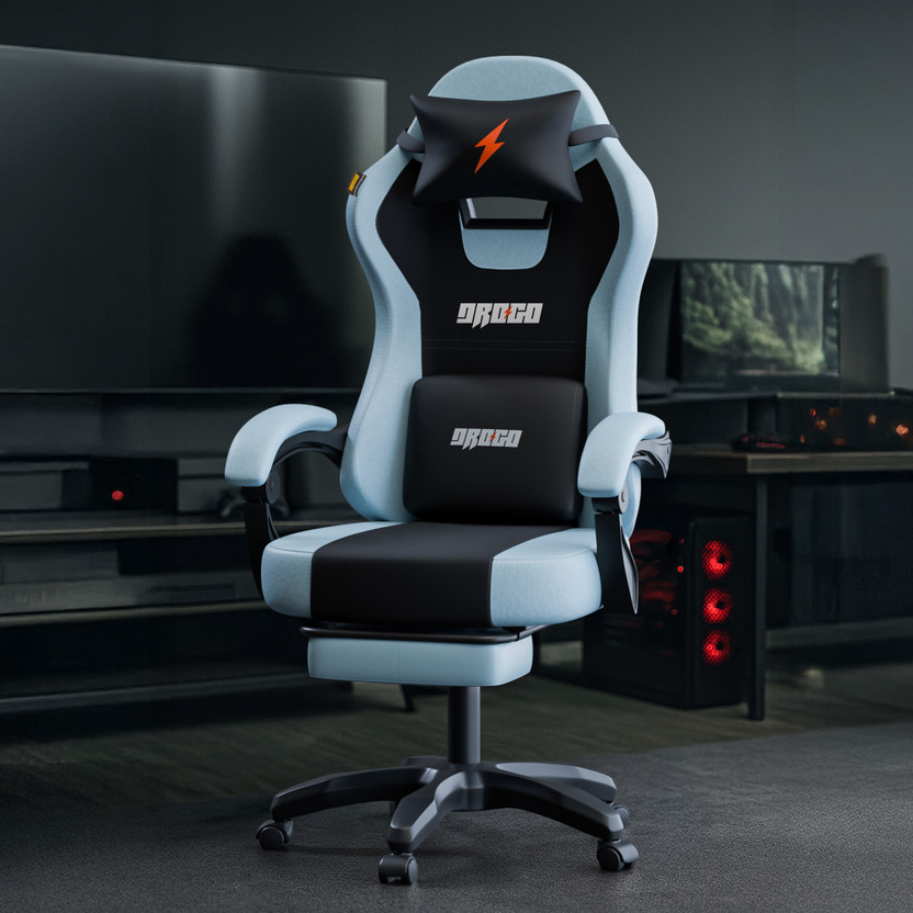 Drogo High Back Ergonomic Gaming Chair with Adjustable Neck, Armrest PU Leather Gaming Chair(Blue, Black)