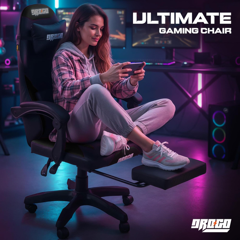 Drogo Aura Premium Ergonomic Gaming Chair Multi-Functional Computer Chair Footrest Gaming Chair(Black, Black)