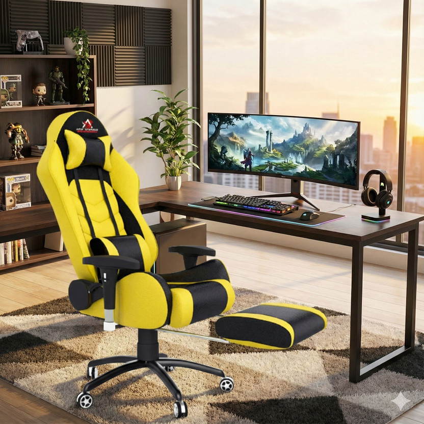 ASE Gaming Gold Series with 180 Degree Reclining And Black Metal Base Gaming Chair(Yellow, Black)