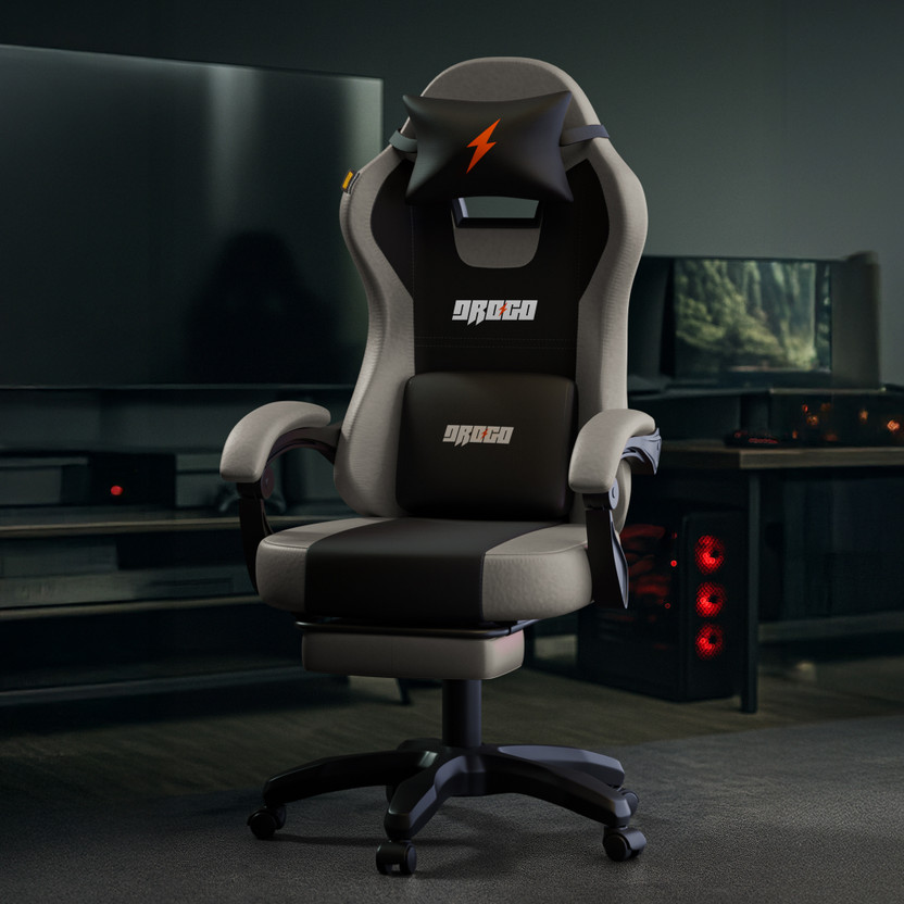 Drogo High Back Ergonomic Gaming Chair with Adjustable Neck, Armrest PU Leather Gaming Chair(Grey)