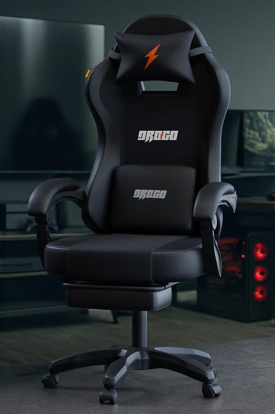 Drogo High Back Ergonomic Gaming Chair with Adjustable Neck, Armrest PU Leather Gaming Chair(Black)