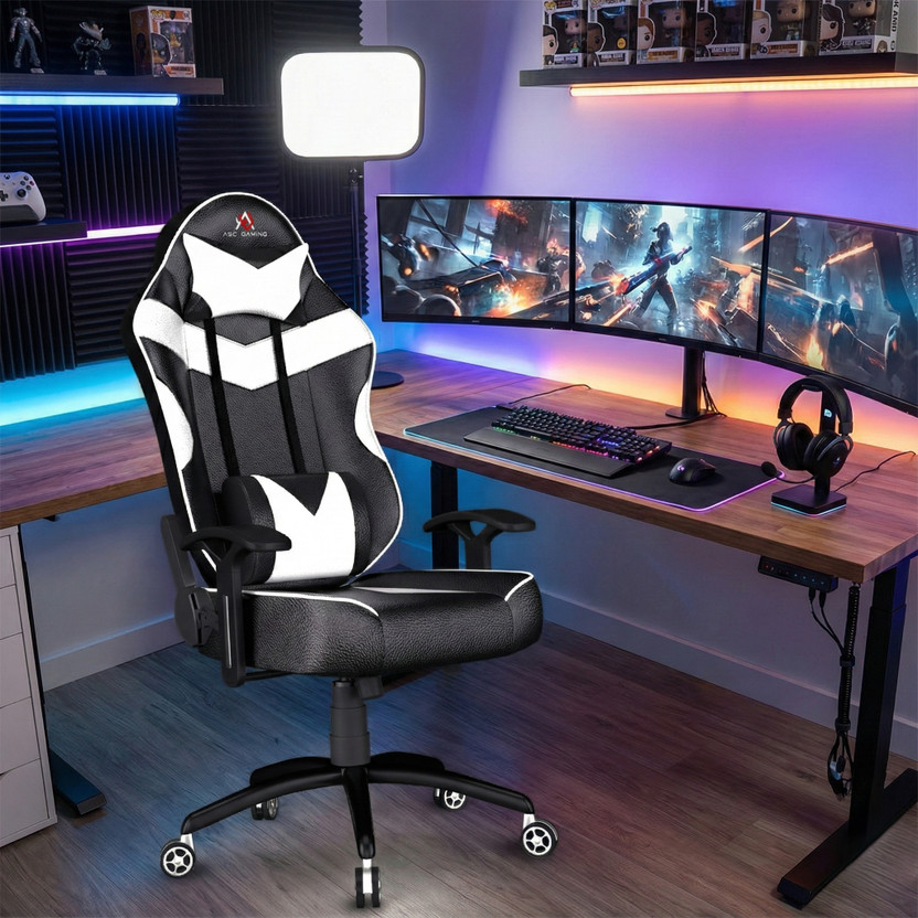 ASE Gaming Infinity Series Gaming Chair with 180 Degree Reclining And Black Metal Base Gaming Chair(White, Black)